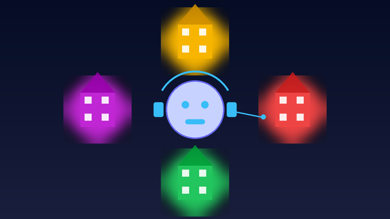 Agente de voz con negocios alrededor